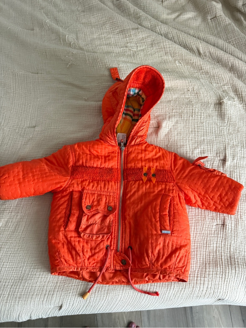 Vintage Toddler Oilily Orange Hooded Winter Coat Jacket